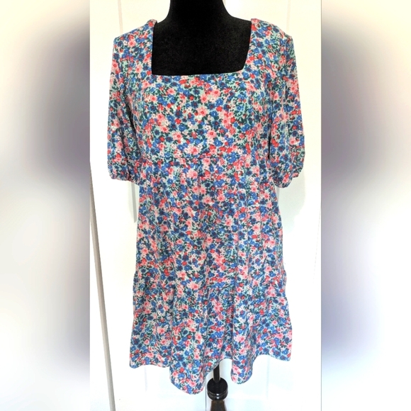 BCBG Paris Women's Sz. L Floral Balloon Sleeve Sheath Mini Ruffle Hem Dress - Picture 1 of 10